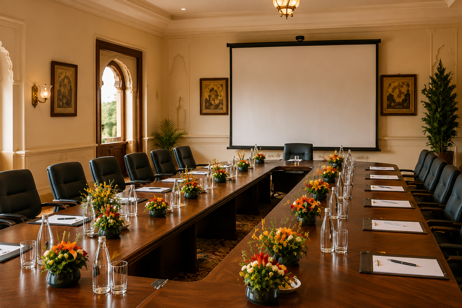 Meeting room prepared for a corporate programme in Rajasthan
