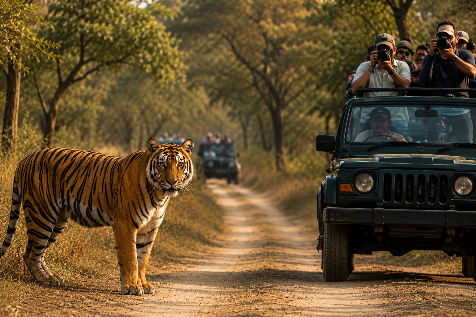 Tiger safari with open jeep in Rajasthan